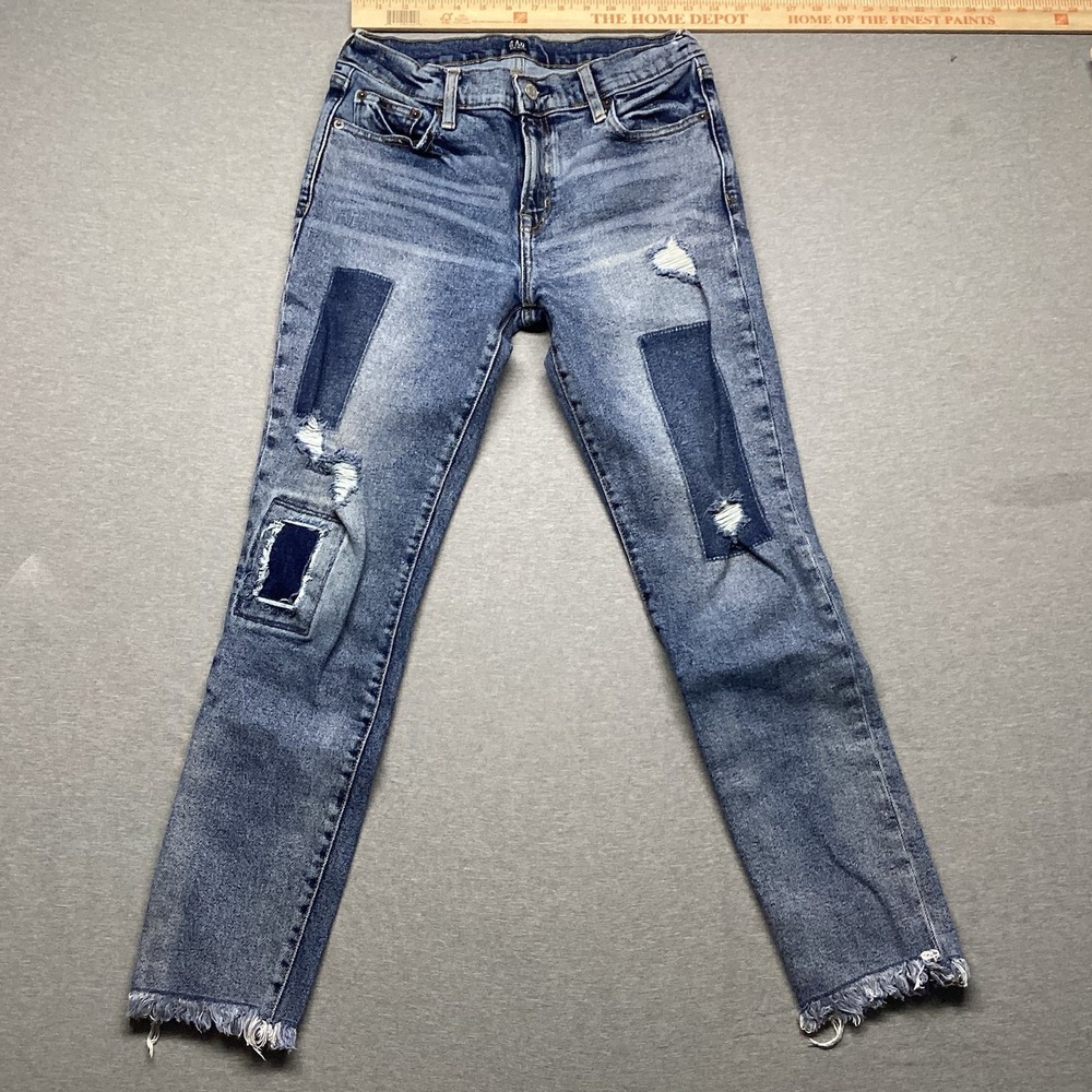 GAP Women's True Skinny Denim Jeans Size 27R Raw Hem Distressed Mid Rise